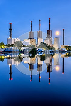 A power station in Berlin during blue hour