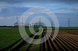 Power station in fields