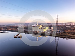 Power station producing energy on the banks of the River Foyle near Derry, Northern Ireland