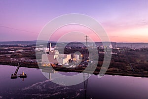 Power station producing energy on the banks of the River Foyle near Derry, Northern Ireland