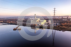 Power station producing energy on the banks of the River Foyle near Derry, Northern Ireland