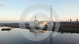 Power station producing energy on the banks of the River Foyle near Derry, Northern Ireland