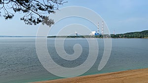 Power station on river. summer landscape