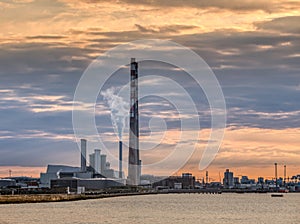 Power station tower in Dublin Harbor, capital of Ireland