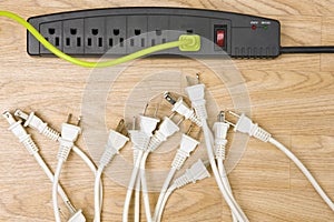 Power strip with green cord