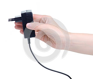 Power Supply ac to dc adapter in hand