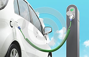 Power supply for electric car charging. Electric car charging station. 3d rendering