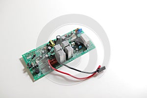 Power Supply modern printed-circuit board with electronic components with transistor. Electrical engineering