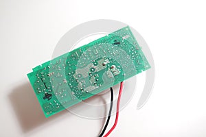 Power Supply modern printed-circuit board with electronic components with transistor. Electrical engineering