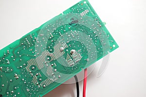 Power Supply modern printed-circuit board with electronic components with transistor. Electrical engineering