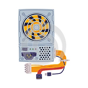 Power Supply Unit as Personal Computer Accessory and Component for Repair Vector Illustration