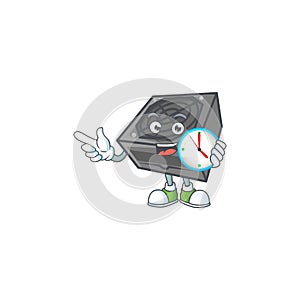 Power supply unit black color cartoon character style with a clock