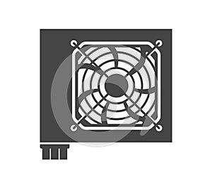 Power supply unit bold black silhouette icon isolated on white. PSU, internal pc component. photo