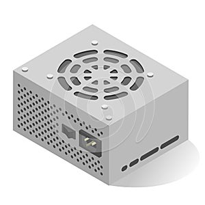 Power supply unit or PSU realistic isometric icon. Computer internal component, hardware. photo