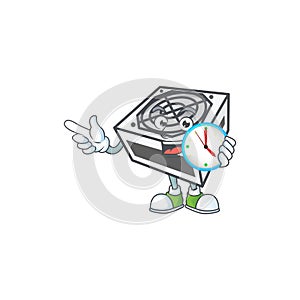 Power supply unit white color cartoon character style with a clock