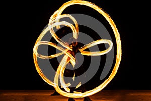 The power to manipulate heat and fire. Couple of dancers manipulate burning pois. Fire performance. Poi twirling. Grace