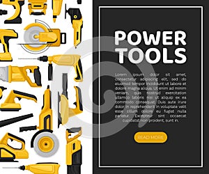 Power Tools Banner Design with Building Instrument Vector Template