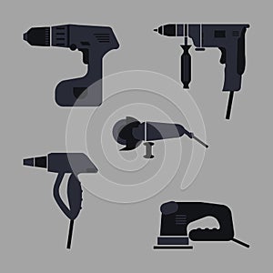 Power tools icons set. silhouette vector