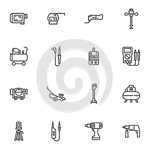 Power tools line icons set