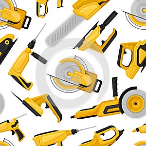 Power Tools Seamless Pattern Design with Building Instrument Vector Template