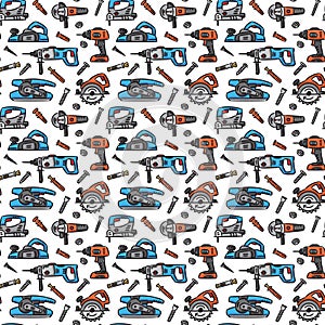 Power tools vector seamless pattern on white background
