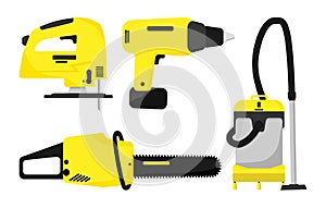 Power tools. Yellow electric industrial tools.