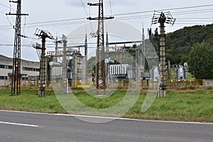 Power transformer station in  district town  Zarnovica, Slovakia in Europe.