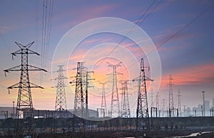 Power transmission background at city suburb