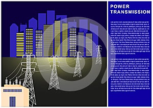 Power Transmission, electricity, high voltage line, transformer, city power supply.