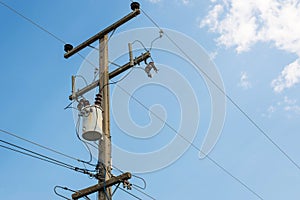 Power transmission line with blue sky background