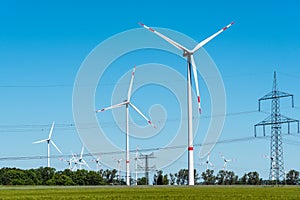 Power transmission lines and windwheels in Germany