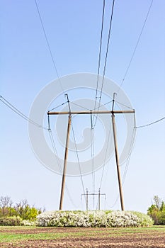 power transmission pillar with wires vertical image