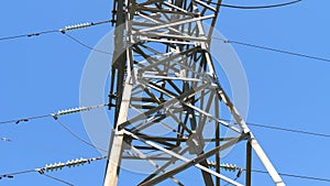 Power transmission poles and high-voltage lines of high-voltage masts. Transmission line. Production and supply of