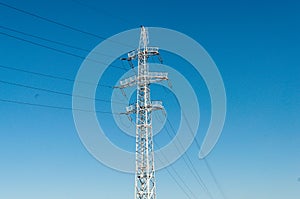 Power transmission pylon with blue sky