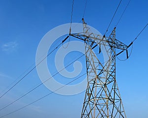 Power transmission tower connected by cables