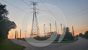 Power Transmission Tower with the Fading Light of Dusk, Renewable Energy