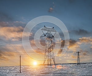 Power transmission tower on plateau