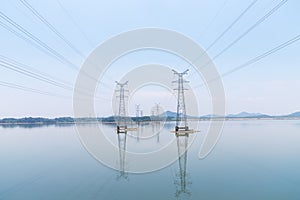 Power transmission tower on water