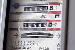 Power usage measuring - Electric power meter. Watt hour electric meter measurement tool