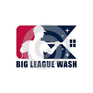 Power washing man character mascot logo vector