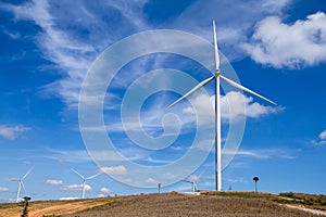 Power of wind turbine generating electricity clean energy with c