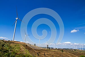 Power of wind turbine generating electricity clean energy with c