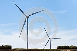 Power of wind turbine generating electricity clean energy with c