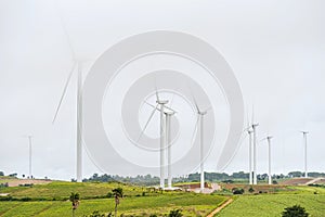Power of wind turbine generating electricity clean energy with m