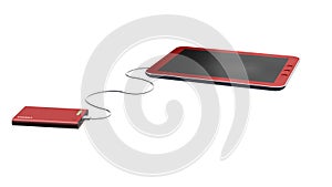 Powerbank loads tablet PC - 3D illustration
