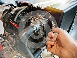 Powerboat engine inspecting the elements components