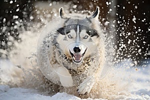 Powerful Alaskan Malamute Racing with Intensity in Thrilling Sled Dog Competition