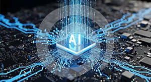 Artificial Intelligence CPU Chip on a Circuit Board