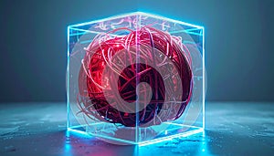 AI Brain Contained in a Luminous Blue Cube