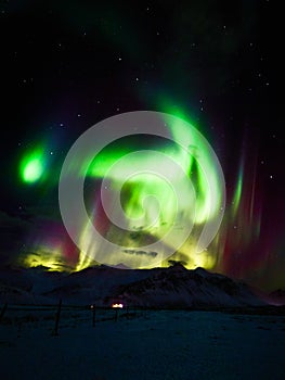 Powerful aurora borealis in the sky